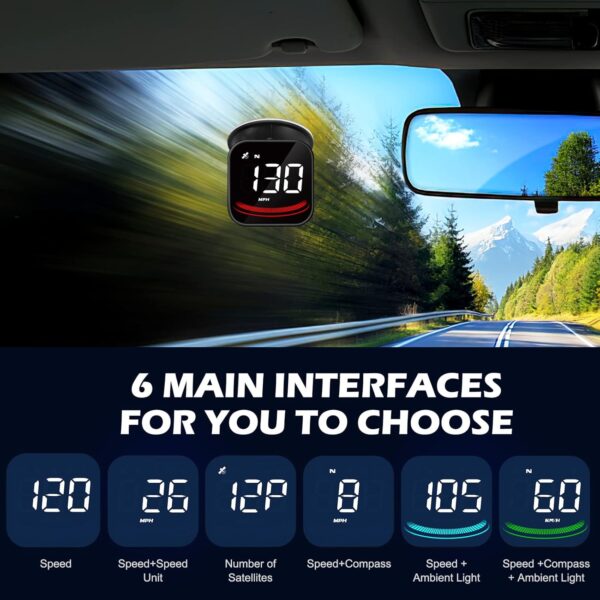 Aceshop Auto Car HUD Head Up Display KMH & MPH Digital GPS Smart Speedometer with OverSpeed Alarm Fatigue Driving Warning, Navigation Compass, 2.2'' LCD Screen, USB Plug & Play, for All Vehicle (G4) - Image 4