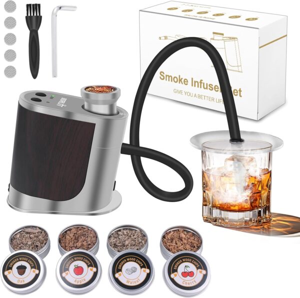 BORUIT Cocktail Smoker Kit Rechargeable-Adjustable Smoking Gun with 3 Settings, Auto Shut Off and 4 Flavors Wood Chips with smoked old fashioned kit - Whiskey Gifts for Men, Dad, Husband(White) - Image 2