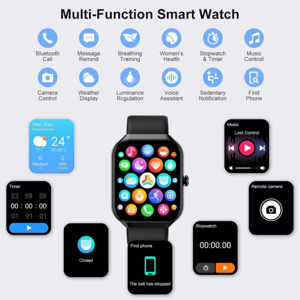 Smart Watch for Men Women Answer/Make Calls, 1.96" HD Touch Screen Fitness Watch with Heart Rate/Sleep Monitor/Step Counter, 113+ Sports Activity Trackers, IP68 Waterproof Smartwatch for Android/iOS - Image 8