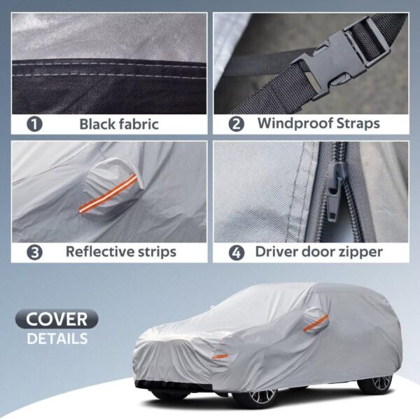 GUNHYI 6 Layers Heavy Duty Suv Car Cover Waterproof 100%, Custom Fit For Audi Q5(2008-2024), All Weather Outdoor Car Cover Sun Rain Dust Protection, With Zip And Cotton Lined, Silver - Image 4