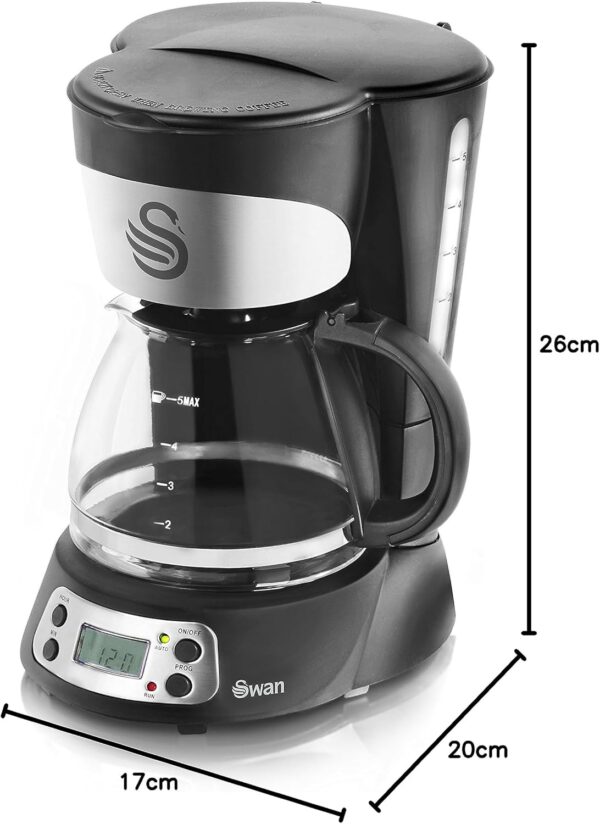 Swan SK13130N Programmable Coffee Maker with Keep Warm Function, LCD Timer, 750ml, 700W, Black - Image 3