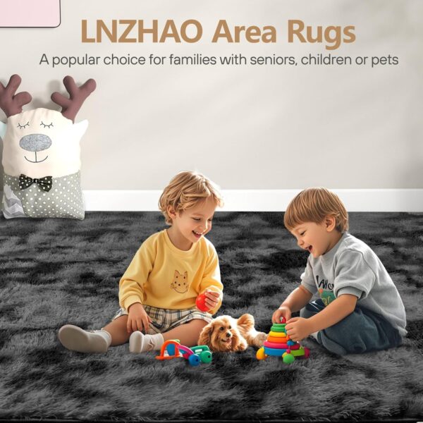 LNZHAO Living Room Rugs 120x180cm - Extra Large Shaggy Soft Fluffy Rug Area Carpet, Modern Tie-dye Carpet - Washable Rugs for Home Decor, Bedroom, Dorm, Kids Room Lounge Office, Dark Grey - Image 5