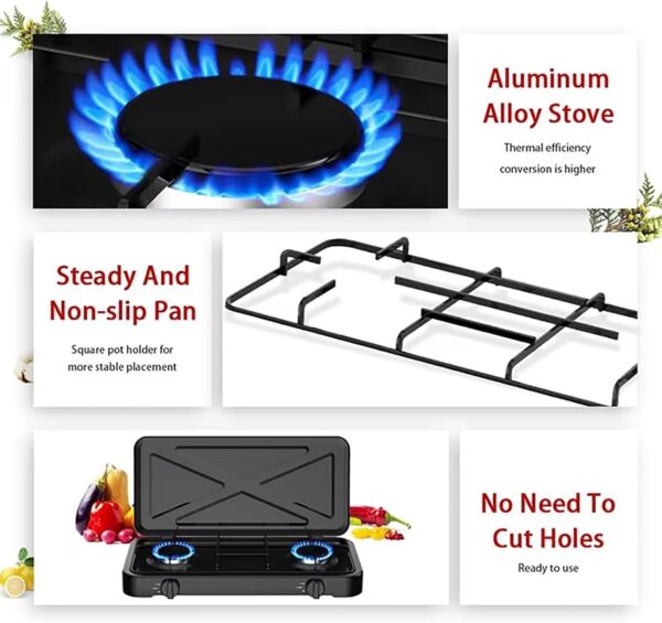 HLGKBY Camping Double Burner Camping Stove, 4.4KWCamping Stove Gas Portable with Lid,Outdoor Camping Cooker LPG,Adjustable Temperature Control, Automatic Ignition System for Picnic, Barbecue, Camping - Image 7