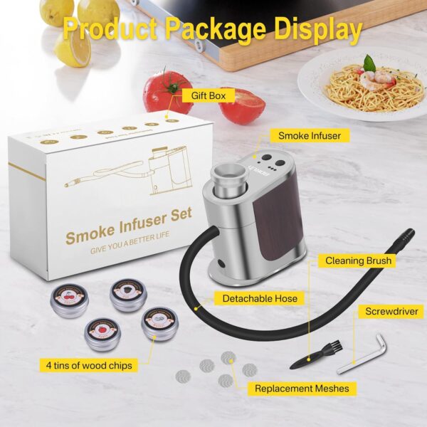 BORUIT Cocktail Smoker Kit Rechargeable-Adjustable Smoking Gun with 3 Settings, Auto Shut Off and 4 Flavors Wood Chips with smoked old fashioned kit - Whiskey Gifts for Men, Dad, Husband(White) - Image 8
