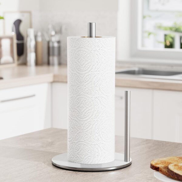 Paper Towel Holder Chrome Kitchen Roll Holder, Premium Stainless Steel Paper Towel Holder For Kitchen Roll Organize, One-Handed Operation Countertop Roll Dispenser With Weighted Base - Image 8