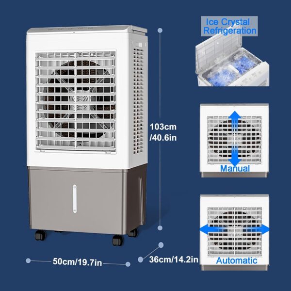 Evaporative Air Cooler Fan 50L Large Water Tank 3 Speeds Remote Control 7.5H Timer for Efficient Cooling - Image 8