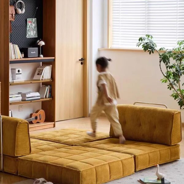 KIBONCY Corduroy Fabric Modular Sectional Sofa, Convertible Sofa Bed, Beige, Traditional Style, With Armrests - Image 7