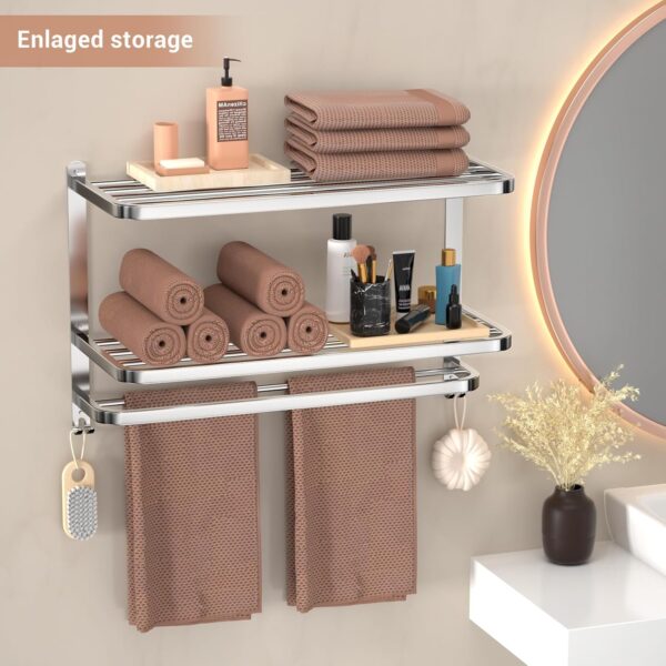 DDS-DUDES 3-Tier Towel Racks for Bathroom with Towel Bars Multilayer Hotel Towel Shelf Stainless Steel Wall-Mounted Brushed Finish Holder with Towel Shelves 23.6 Inches - Image 6