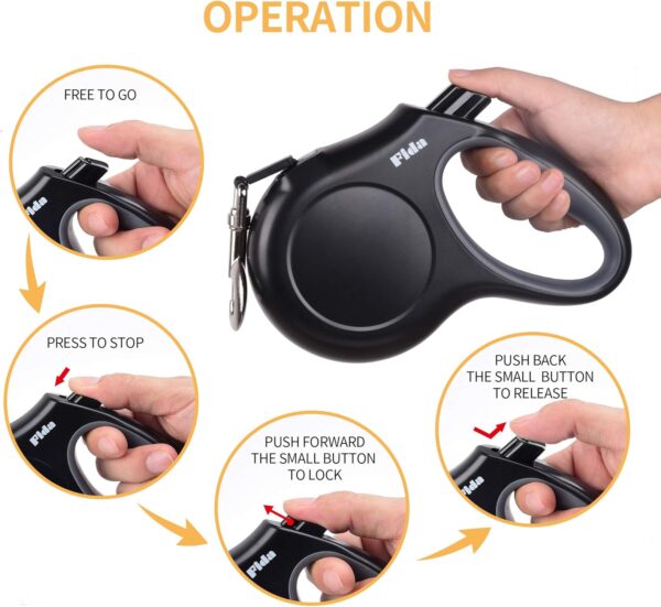 Fida Retractable Dog Lead, 5m Heavy Duty Pet Walking Leash for Medium/Large Dog up to 50kg, Tangle Free. One-Hand Brake (Large, Black) - Image 7