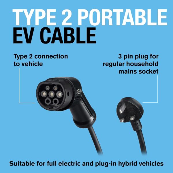 Ring Automotive 3-Pin Plug to Type 2 Electric Vehicle Charging on the go Cable With Storage Case - Image 3