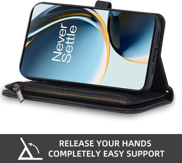Phone Case for OnePlus Nord N30 5G/CE 3 Lite Wallet Cover With Screen Protector Crossbody Wrist Strap Leather Flip Pattern Zipper Credit Card Holder Stand Cell OPPO K11x/One Plus 1 1+ N 30/CE3 Black - Image 5
