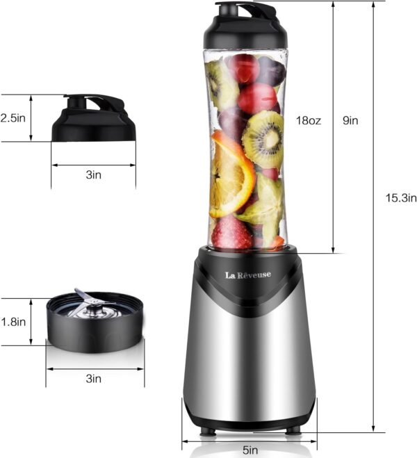 La Reveuse Smoothie Blender Personal Size with 2 BPA Free Portable Travel Sports Bottles (550ml),300 Watts,Silver - Image 6