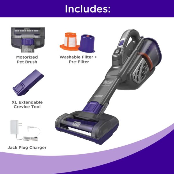 Black+Decker Dustbuster HHVK515JP07 Handheld Pet Vacuum Cleaner, Wireless, AdvancedClean+, Grey - Image 3