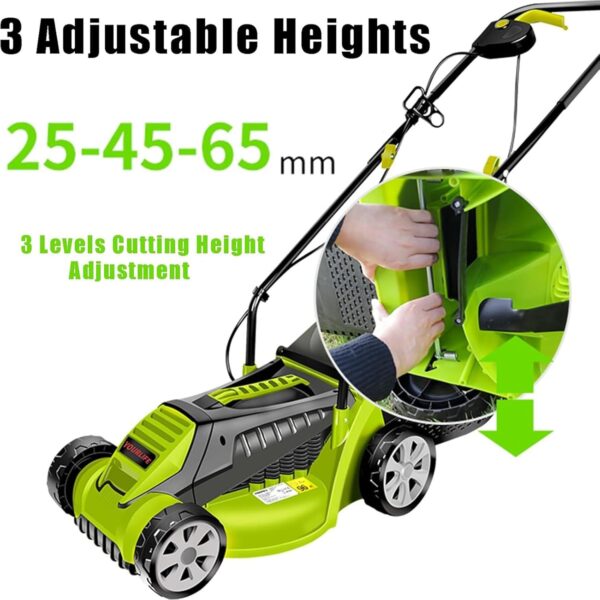 13-Inch Push Lawn Sweeper, Corded Electric Dethatcher, Strong Rubber Wheels & Adjustable Mowing Height, Lightweight Walk-Behind Lawn Mower Clear,forGarden, lawn, football field - Image 6