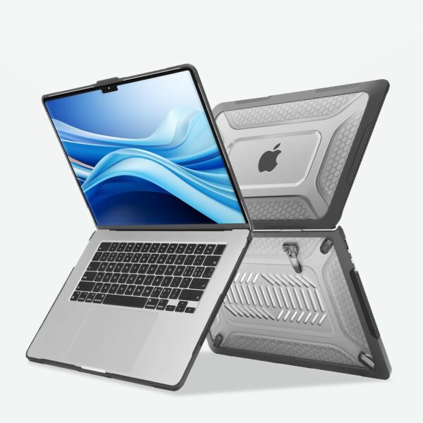 MOSISO Compatible with MacBook Air 15 inch Case 2025 2024 2023 M4 M3 M2, Hard Cover for MacBook Air Case A3241 A3114 A2941 Honeycomb Shockproof TPU Bumper Fold Kickstand&Keyboard Skin, Black - Image 6