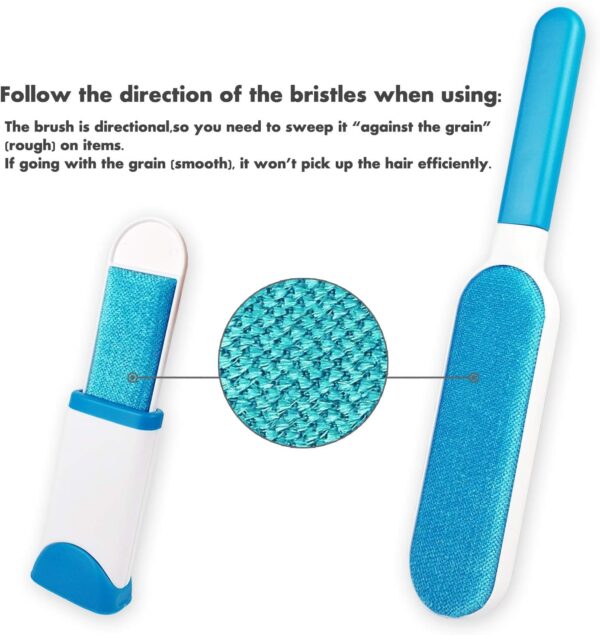 Pet Hair Remover Brush,Tur Remover for Pet Hair and Clothes Double-Sided with Self-Cleaning Base and Travel Size Brush (Blue, streamline) - Image 4