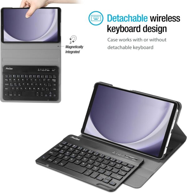 ProCase Keyboard Case for Galaxy Tab A9 8.7 Inch 2023, American Version PU Leather Magnetic Detachable Wireless Keyboard case for Galaxy Tab A9 8.7" SM-X110/X115/X117- Black - Image 4