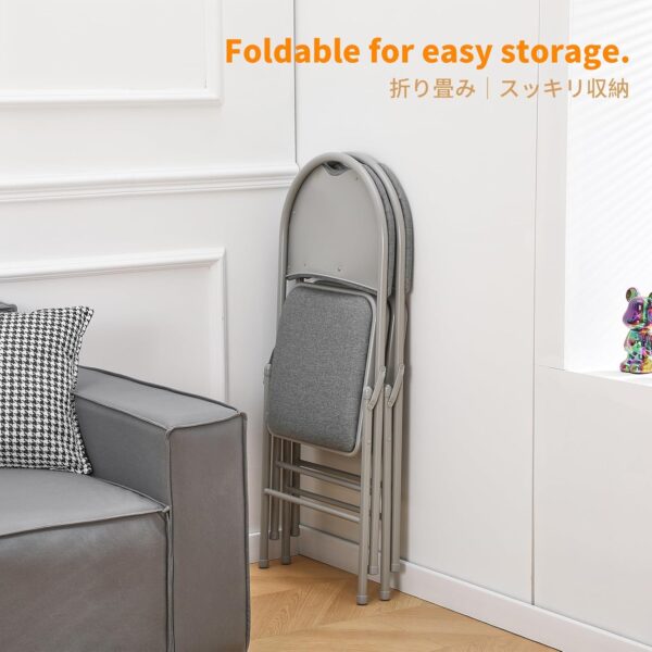 BOOSDEN Folding Chair, Foldable Chair, Set of 2, Fabric Fold Up Chairs for Home, Office, Dining, Portable and Compact Metal Frame Folding Seat, High Back Padded Fold Out Chairs Indoor & Outdoor, Grey - Image 5