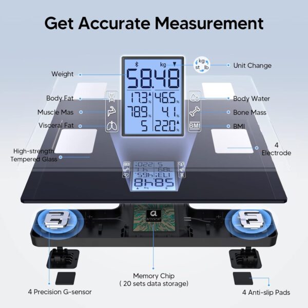arboleaf Scales for Body Weight, Smart Bathroom Scales Body Composition Monitors with 14 Measurements, High Precision Measuring Body Fat Scales for Weight, Muscle Mass, BMI etc, 28st/180kg/400lb - Image 5