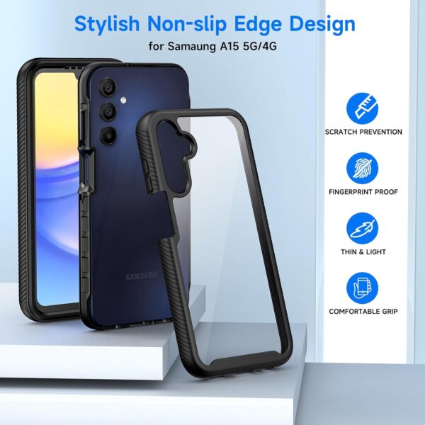 seacosmo for Samsung A15 Case, Galaxy A15 Case [with Screen Protector] Full Body Shockproof Protection Armour Cover Slim Fit Bumper Protective Phone Case for Samsung Galaxy A15 4G/5G- Black/Clear - Image 4