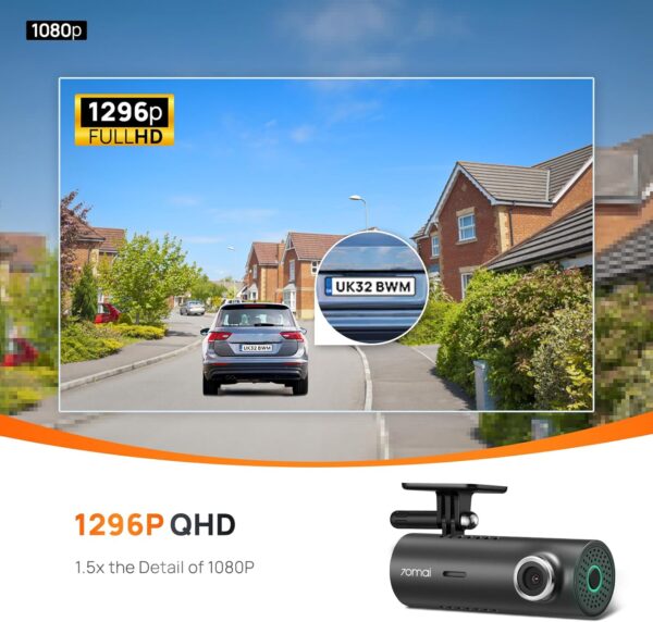 70mai Dash Cam M300, 1296P QHD, Built-in WiFi Smart Dash Camera for Cars, 140° Wide Angle FOV, WDR, Night Vision, iOS/Android Mobile App - Image 3