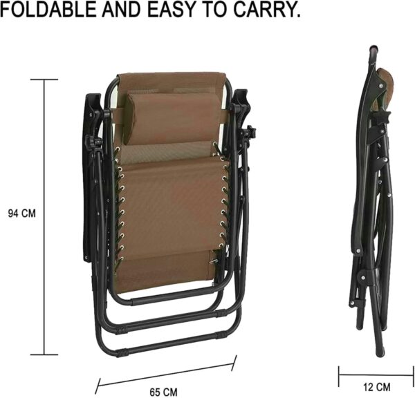 Sedol Zero Gravity Chairs Set of 2 - Heavy Duty Textoline Outdoor Gravity Chair - Reclining & Folding Garden Chairs with Cup Holder and Headrest - Sun Loungers for Garden, Decking, and Patio (Brown) - Image 4