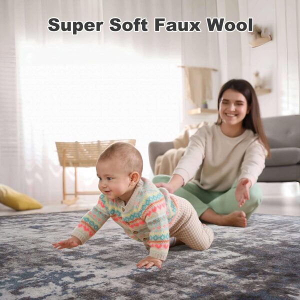 4x6 Rug, Soft Washable Rug for Living Room, Non Slip Abstract Modern Rugs for Bedroom, Low Pile Stain Resistant Foldable Carpet for Dining Room Bedside Entryway Nursery Decor, Dark Grey - Image 6