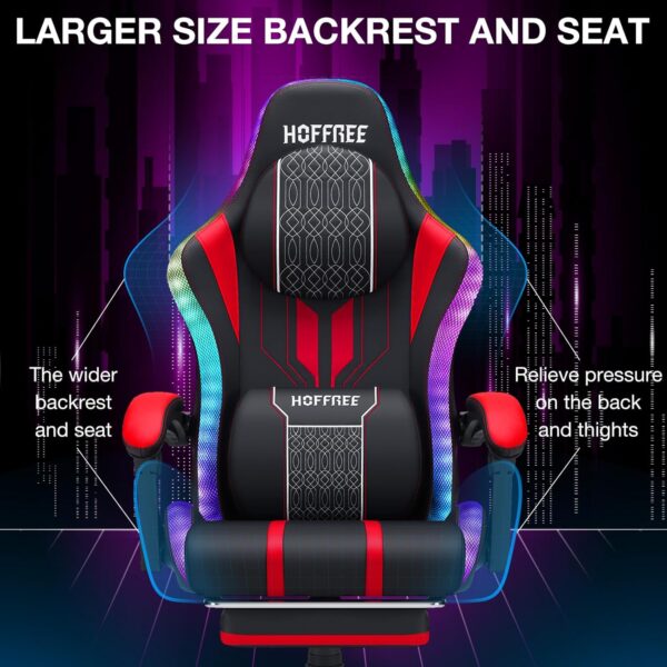 HOFFREE Led Gaming Chair with Speakers and Massage Big and Tall Video Game Chair for 400lbs with Footrest Reclining High Back Computer Chair Red Black - Image 7