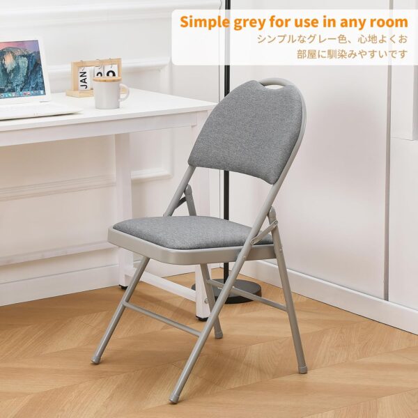 BOOSDEN Folding Chair, Foldable Chair, Set of 2, Fabric Fold Up Chairs for Home, Office, Dining, Portable and Compact Metal Frame Folding Seat, High Back Padded Fold Out Chairs Indoor & Outdoor, Grey - Image 7