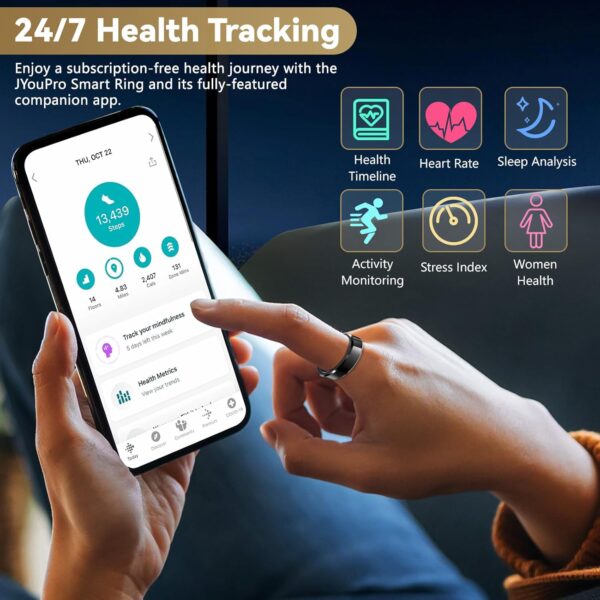 Smart Rings Health Ring Blood Oxygen Blood Pressure HR Heart Rate Monitor Fitness Tracker Sleep Step Counter Waterproof Compatible with ios Android Phones with Charging Case (Black, #9-S-2.34in) - Image 3