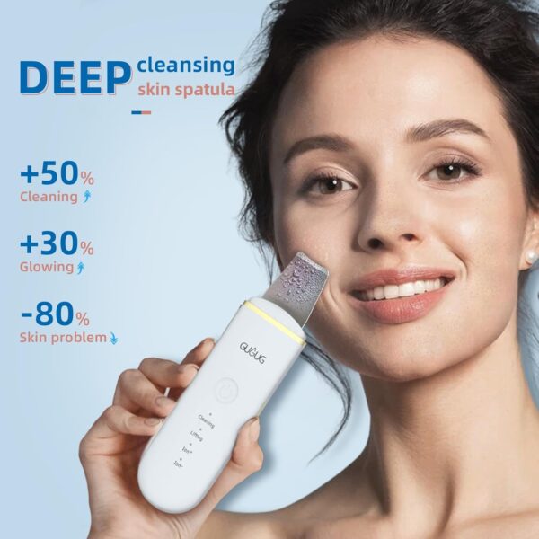 GUGUG Facial Skin Scrubber, Ultrasonic Skin Spatula Face Blackhead Remover Scraper with Four Modes for Deep Cleansing, Portable and Rechargeable Pore Scrubber Include 2 Silicone Covers - Image 3