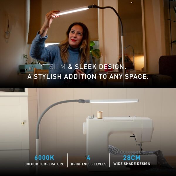 Daylight UnoPro Floor - New LED Lamp - 6,000K, 1,145 Lux at 30cm, 4 Brightness Levels, Flexible Arm, Energy Efficient, White - Image 3