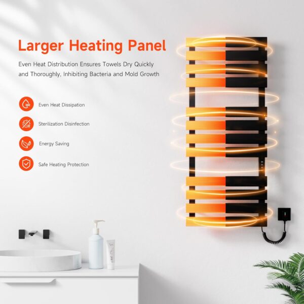 OihPaw Towel Rail Radiator,1300x550 mm WiFi Towel Warmer Rail for Bathroom,526W Wall Mounted electric towel rail with thermostat and LED Indicator,Black Right Electric Heated Towel Rail - Image 5
