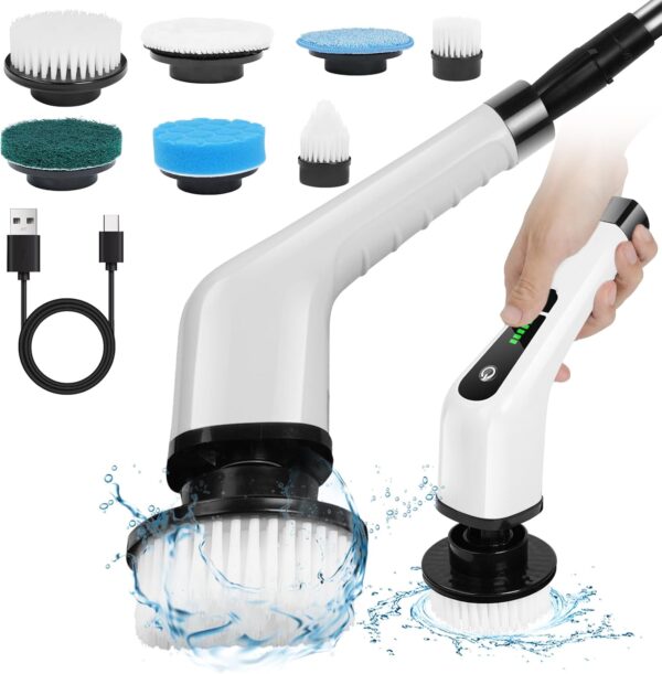 OSDUE Electric Spin Scrubber, Cordless ​Shower Cleaner with 7 Replacement Brushes, 400 RPM Electric Bathroom Cleaning Brush with Adjustable Extension Arm for Tile, Tub, Kitchen, Floor, Bathroom - Image 9