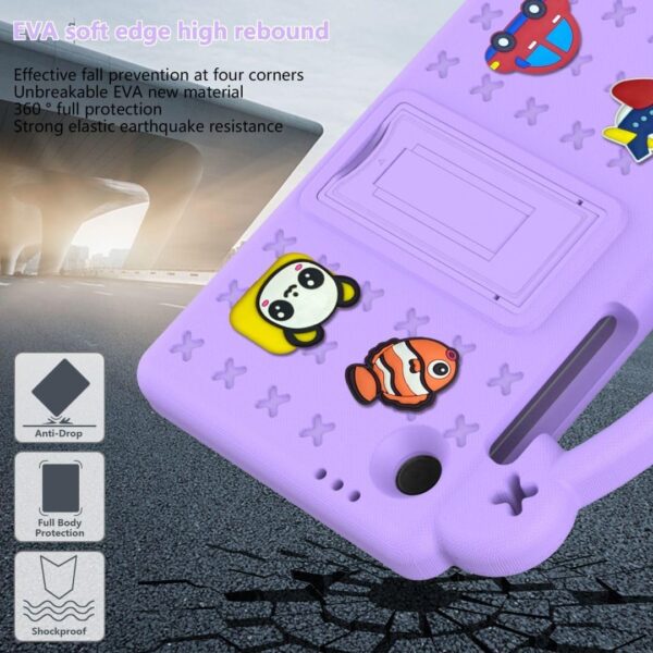 Chstls Kids Case for Samsung Galaxy Tab A9 8,7 Inch (2023) SM-X110 SM-X115 SM-X117, EVA Silicone Shockproof Handle Kids Friendly Cover with Foldable Stand and Detachable Cartoon Doll - Light Purple - Image 3