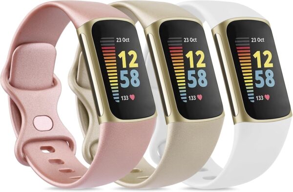 3 Pack Sport Bands Compatible with Fitbit Charge 5 Bands Women Men, Classic Soft Silicone Replacement Straps Wristbands for Fitbit Charge 5 Advanced Fitness & Health Tracker - Image 2