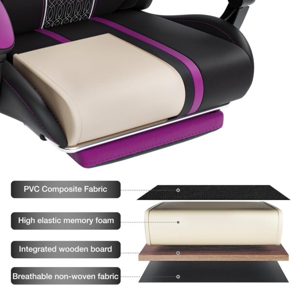 HOFFREE Massage LED Gaming Chair with Speakers, Large and High Video Game Chair with Footrest for 400lbs - Purple and Black High Back Reclining Computer Desk Chair - Image 8