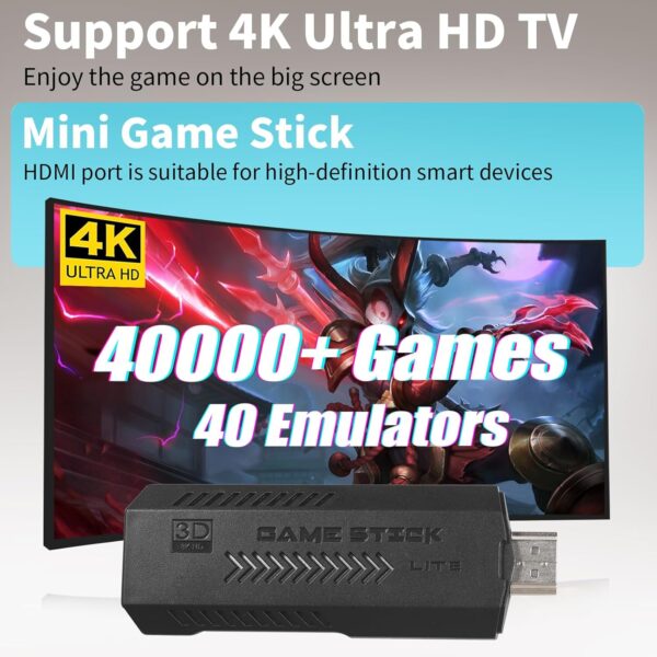 Wireless Retro Game Console, 64G Game Stick Built in 30,000 Games, 40+ Emulators, Dual Wireless Controllers, Plug & Play Video Game Consoles, 4K HDMI Nostalgia Stick Game for TV - Image 3