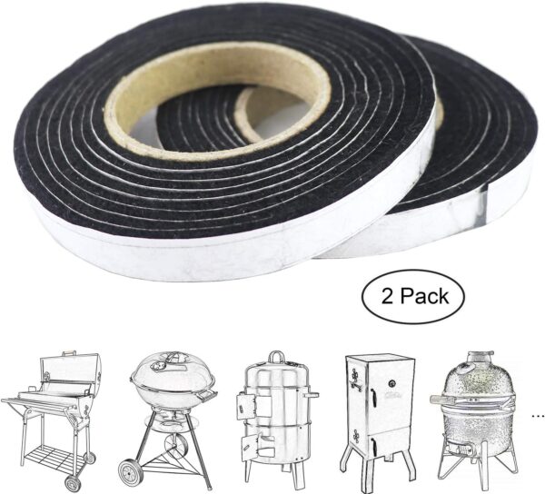 LANUCN BBQ Smoke Seal Strip/Self Stick Leak Proof Smoker Gasket/Oven Door Seal Hopper Lid Sealing Strip/Smoke Keeping Strip/Heat Resistant Grill Gasket (8.2ft,1/2'',1/8'',2 Pack) (Black) - Image 3