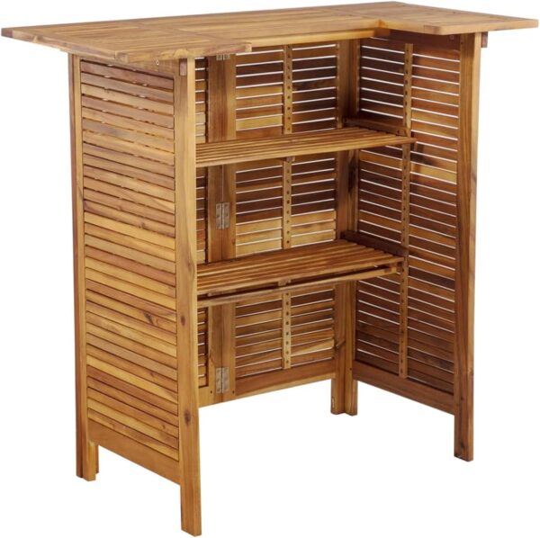 5 Piece Outdoor Bar Set Patio Dining Set with Solid Wood Acacia Furniture and Bar Stools - Image 6