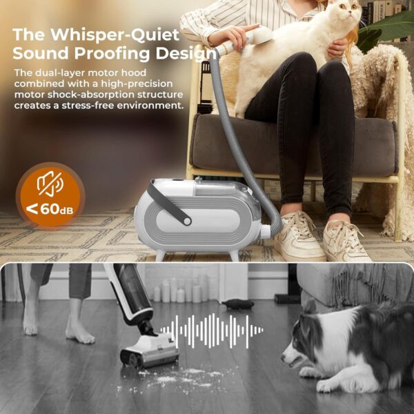 Pet Grooming Vacuum for Dog, 60dB Low Noise Dog Grooming Vacuum Kit Suck in 99% Hair, 7 Pet Grooming Tools, Dog Grooming Tools for Shedding Pet Hair for Dog and Cat - Image 5