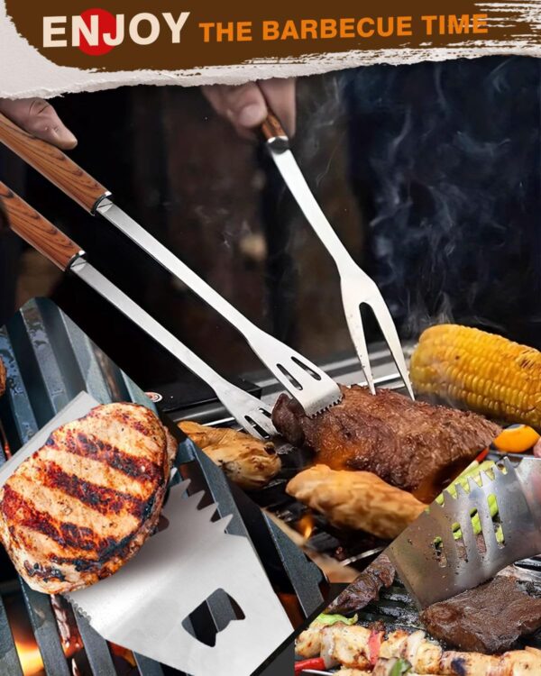 BBQ Tools Set, Heavy Duty 4-in-1 BBQ Utensil Set, Professional Stainless Steel Grill Accessories Barbecue Tool Set, Portable BBQ Kit with Storage Bag, Barbecue Utensils Gifts for Men Women Camping - Image 8