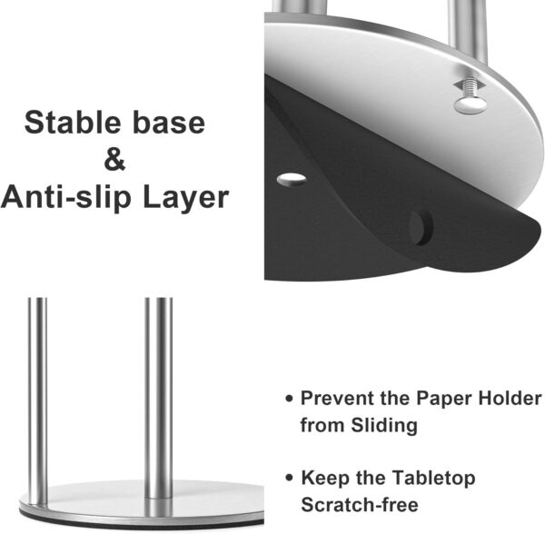 Paper Towel Holder Chrome Kitchen Roll Holder, Premium Stainless Steel Paper Towel Holder For Kitchen Roll Organize, One-Handed Operation Countertop Roll Dispenser With Weighted Base - Image 5