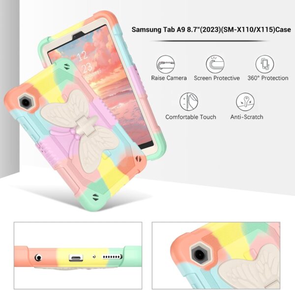 GaoBao for Samsung Galaxy Tab A9 Case 8.7 Inch 2023,with Butterfly Wings Kickstand Cute Women Girls Kids Hard PC Soft Silicone Heavy Duty Shockproof Cover for Galaxy Tab A9 8.7" SM-X110/X115,Rose Gold - Image 5