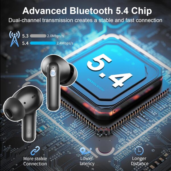 Earbuds Wireless Bluetooth Headphone, Bluetooth 5.4 Earbuds Noise Cancelling, 4 Mic, 45H Deep Bass Stereo Sound Earphone Wireless Headphone in ear, Dual LED Power Display, Type C Fast Charge Ear Buds - Image 3