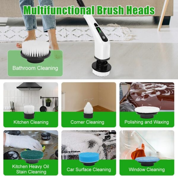 OSDUE Electric Spin Scrubber, Cordless ​Shower Cleaner with 7 Replacement Brushes, 400 RPM Electric Bathroom Cleaning Brush with Adjustable Extension Arm for Tile, Tub, Kitchen, Floor, Bathroom - Image 4