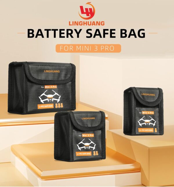 LINGHUANG Mini 3 Pro Lipo Battery Safe Bag,Fireproof Safety Charging Storage Bag for DJI Mini 4 Pro,Mini 3 Pro,Mini 3 Drone Explosion-Proof Battery Bag(for 3 Batteries,1Pcs) - Image 3