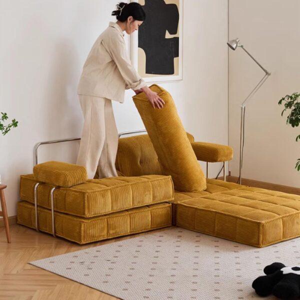 KIBONCY Corduroy Fabric Modular Sectional Sofa, Convertible Sofa Bed, Beige, Traditional Style, With Armrests - Image 5