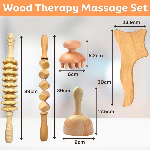 5-in-1 Wood Therapy Massage Tools for Body Contouring and Shaping - Pain Relief Wooden Body Sculpting Tools - Wooden Therapy Massage Tools for Muscles- Anti Cellulite Massage for Enhancing Circulation - Image 3