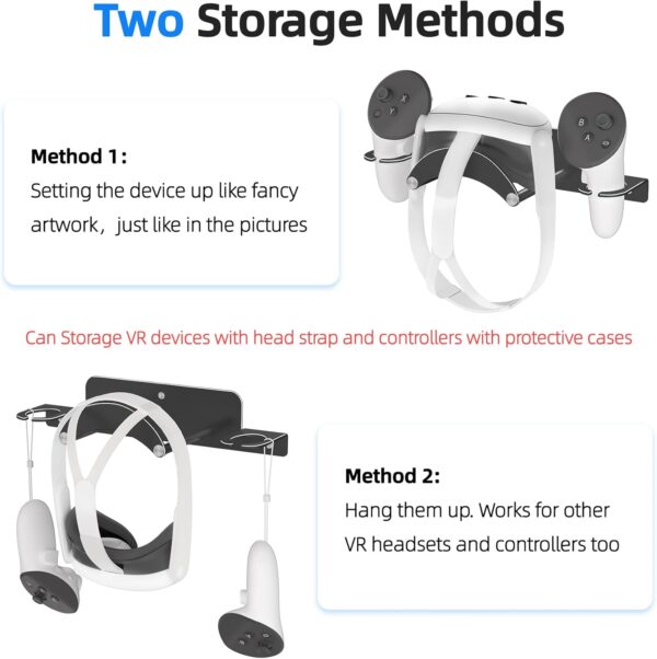 Bricok VR Headset Wall Mount Storage Stand Hook Compatible with Meta Quest 3/Quest Pro/Quest 2/Meta Quest 3S,Metal VR Headset Hook Storage Rack Holder(Aluminum Alloy-Black) - Image 6